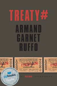 Book cover: Treaty #, Armand Garnet Ruffo. Sticker: GG Books Finalist.